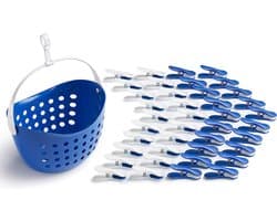 Soft clips met mand (40 stuks met mand/Classic Blue-white, White-classic blue, Basket Classic Blue, Handle white) Premium wasknijpers