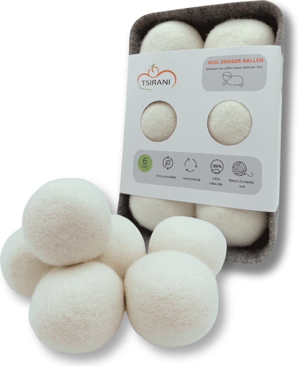 Tsirani drogerballen 6x - Wasbol - Droogballen - Wasdrogerballen Merinowol - Wasballen droogtrommel — afbeelding 1