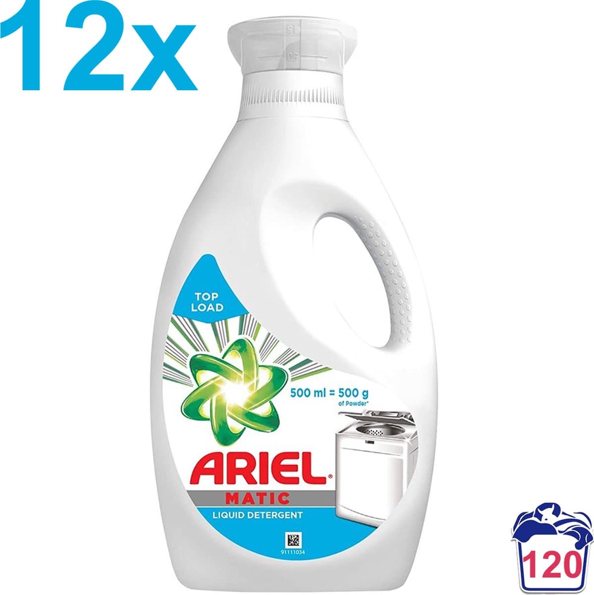 Ariel - MATIC - Top Load - Vloeibare Wasmiddel - 120 Wasbeurten - 12x 500ml - Voordeelverpakking — afbeelding 1
