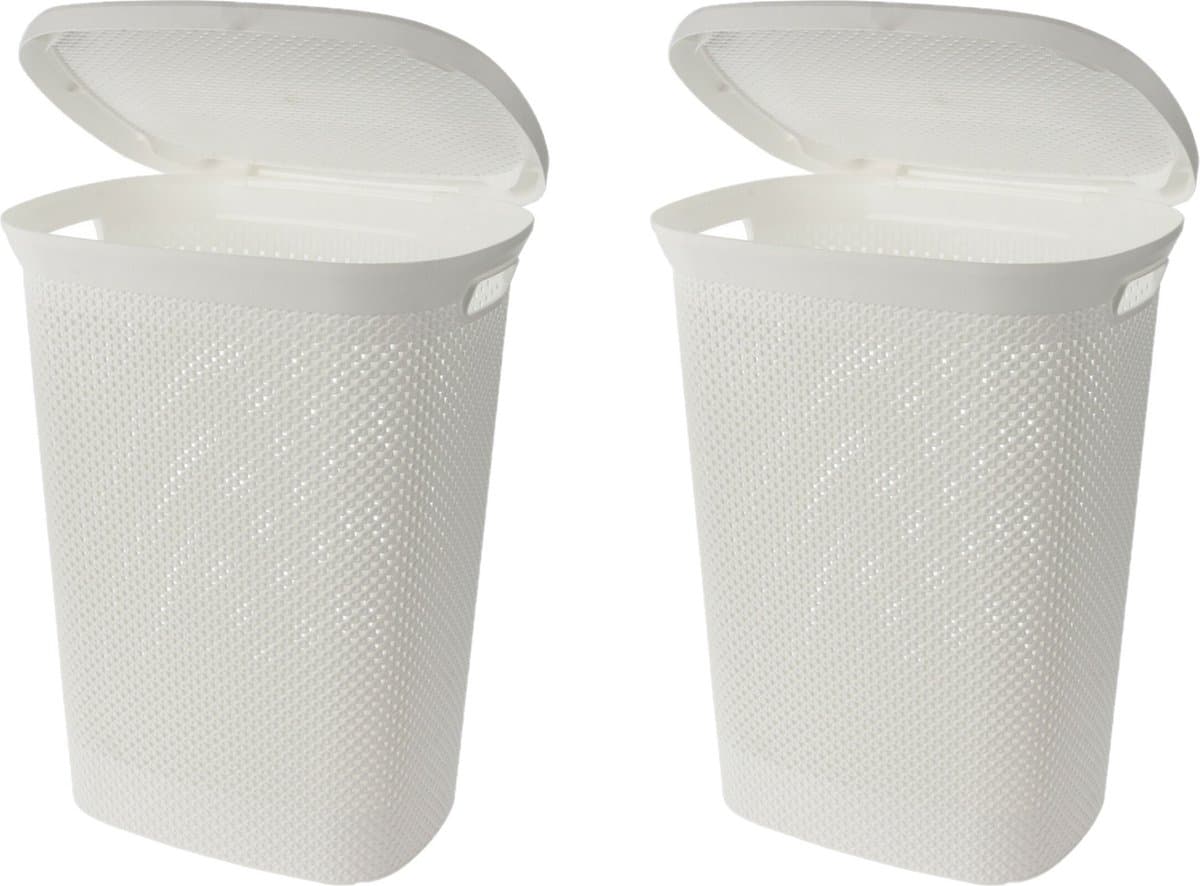 Storage Solutions Wasmand met deksel rotan gevlochten - wit - kunststof - 60L - 2x2x37 cm — afbeelding 1
