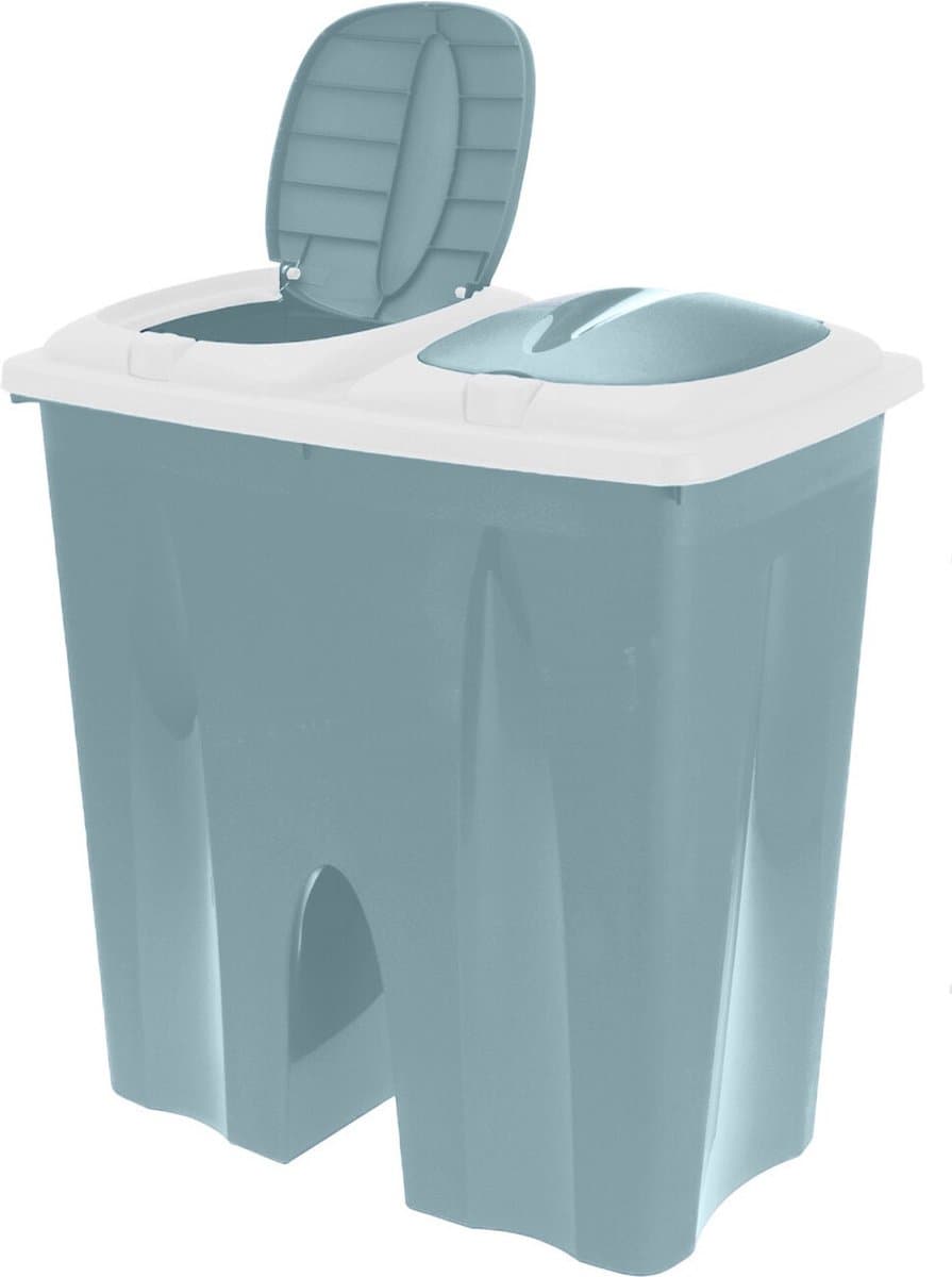 Dubbele wasmand groen met 2 deksels 50 x 30 x 55 cm - Huishouding/huishouden - Schoonmaakartikelen - Was sorteren/verzamen - Wasgoedmanden/wasmanden - Dubbele wasmanden — afbeelding 1