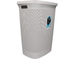 Wasmand - met deksel - grijs - 60 liter - kunststof - wasmanden - Huishoudelijke producten