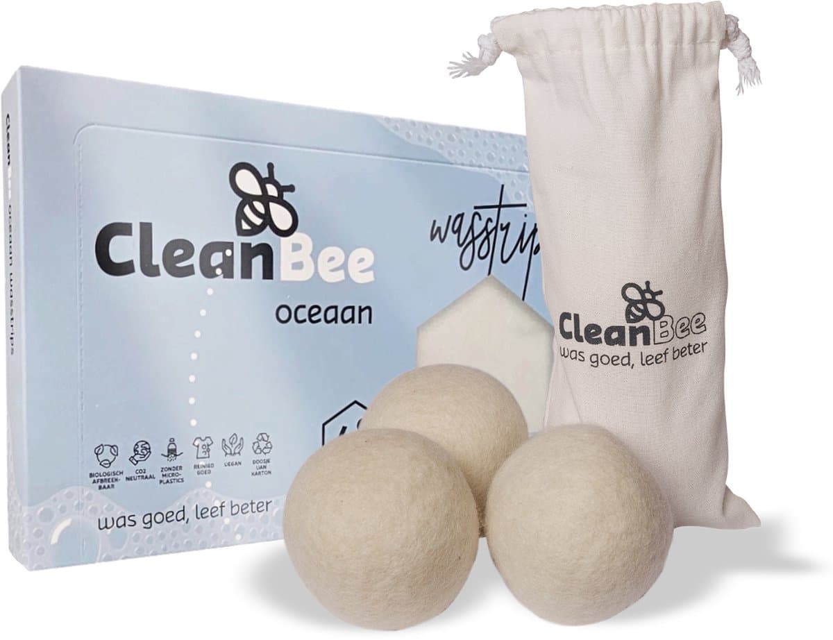 CleanBee® XXL Drogerballen 3 stuks met wasstrips 96 wasbeurten Oceaan - Wasmiddeldoekjes - Wasverzachter - Combipakket - Wasmiddel - Wasvellen - Detergent Sheets - Eco Laundry Strips - Microplasticvrij - Biologisch - Eco Wasstrips - Duurzaam — afbeelding 1