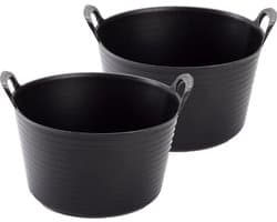 Set van 5x stuks flexibele emmer/wasmand zwart 56 liter - Opbergmanden - Wasmanden - Flexibele emmers