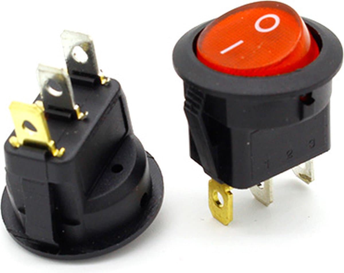 Tuimelschakelaar rond aan - uit Rood verlicht 16mm 250V - wipschakelaar — afbeelding 1