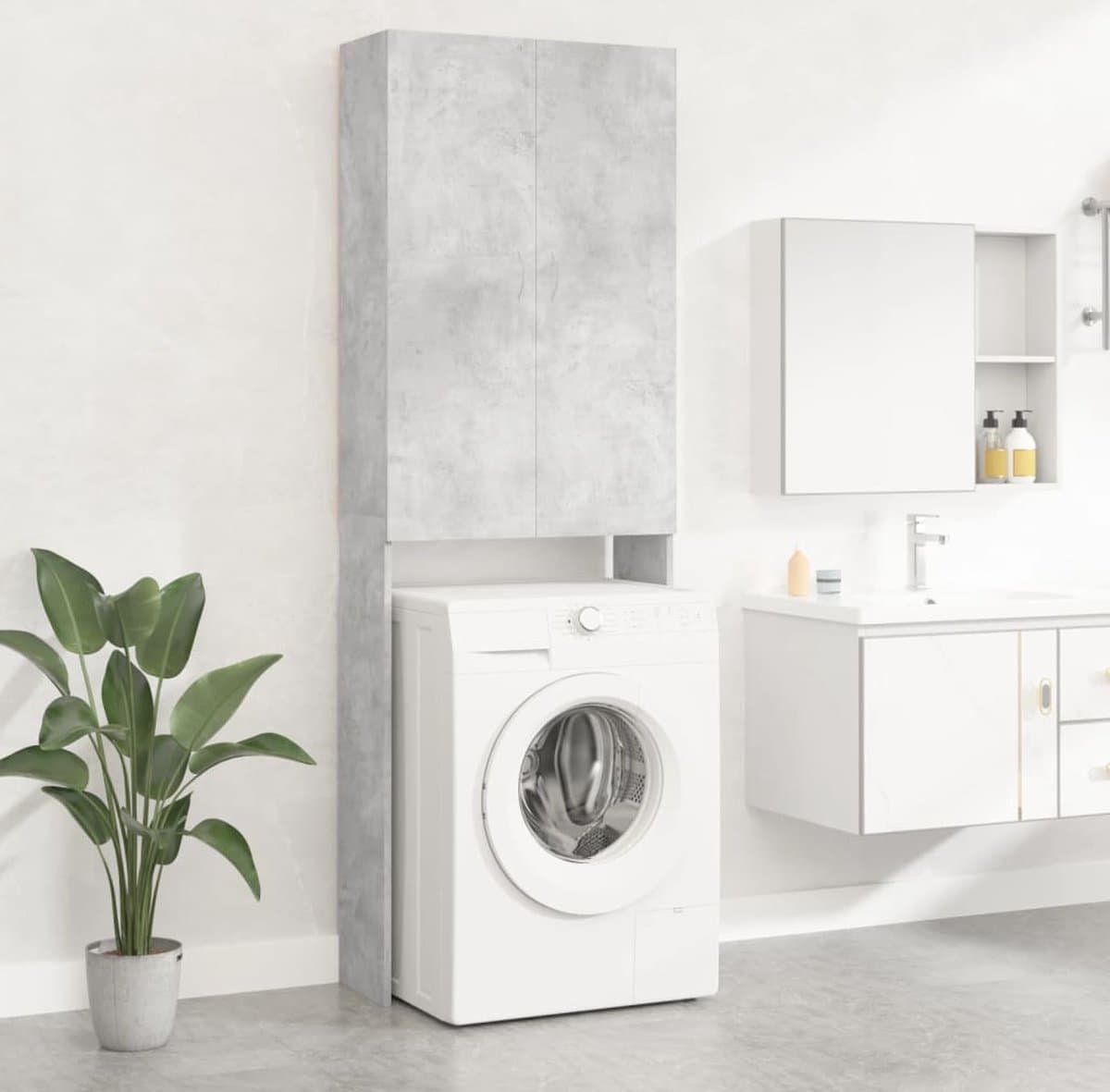 Wasmachine ombouw - Kast - Opbouwmeubel - Verhoger - Wasmachine meubel - Opbergkast - Hout - Betongrijs — afbeelding 1