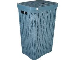Hega Hogar Wasmand met deksel Rotan - denim blauw - gevlochten kunststof - 60 liter - 34 x 43 x 62 cm