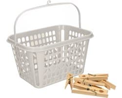 Plasticforte Wasknijpers ophang mandje/bakje - 25 x 20 x 13.5 cm - lichtgrijs - kunststof — afbeelding 1