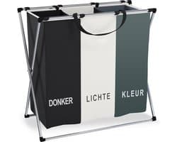 Wasmand 3 Vakken 90L - Opvouwbare Wassorteerder met NL opdruk - Aluminium Frame wasmanden