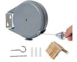 WiseGoods Premium Buiten Waslijn - Automatische Uittrekbare Drooglijn Met Oprolbare Waslijndraad - Wanddroogrek - Draad 15 Meter — afbeelding 1