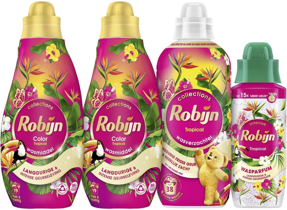 Robijn - Tropical- 4 stuks - 2x wasmiddel + 1 wasverzachter + 1 wasparfum - Voordeelverpakking — afbeelding 1