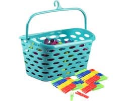 Plasticforte Wasknijpers ophang mandje/bakje - blauw - met 72x plastic knijpers