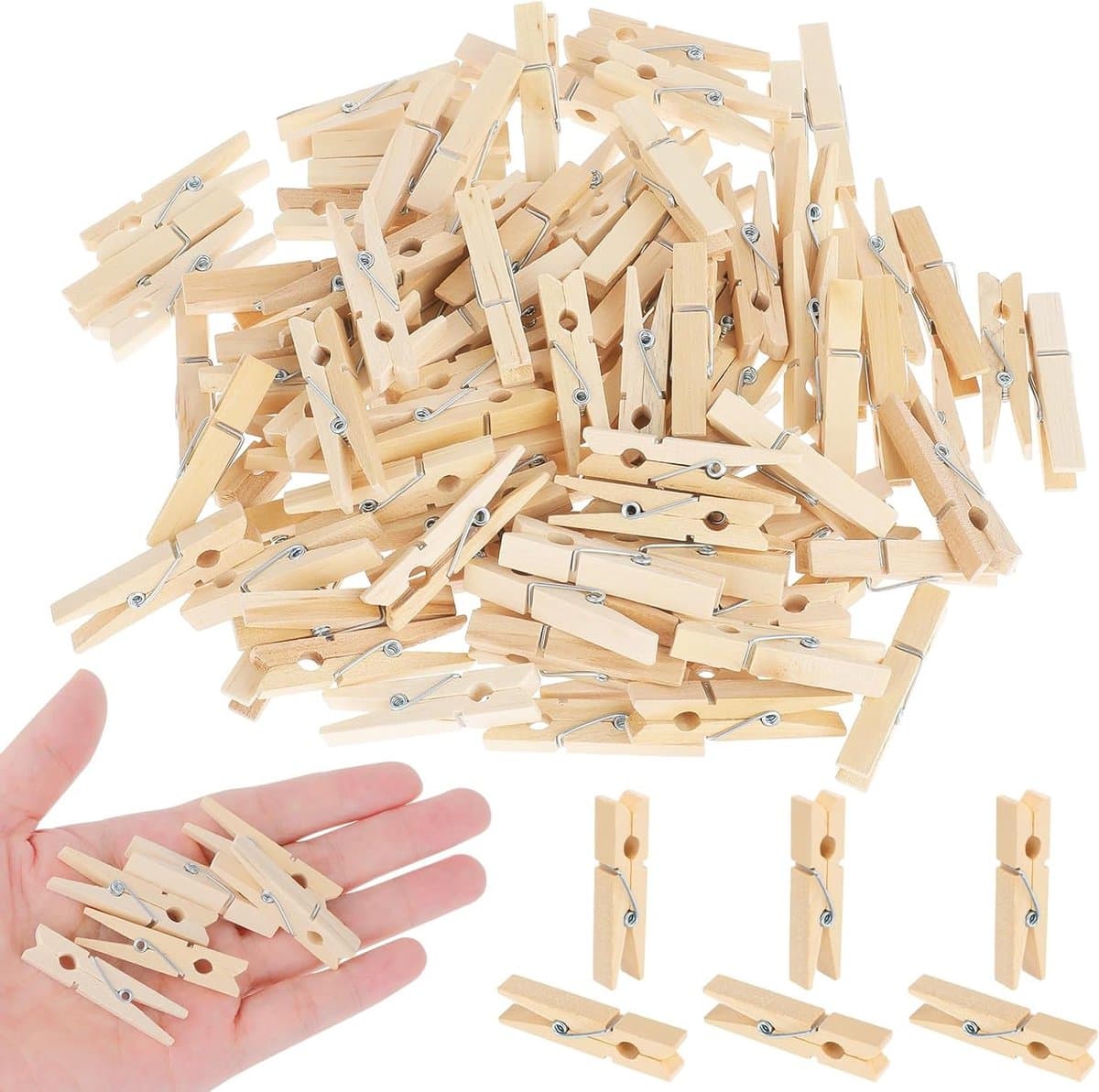 100 Stuks Houten Wasknijpers voor Foto's en Kleding - Creatieve DIY Decoratie en Wandversiering — afbeelding 1