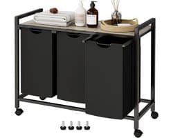 Ruime wasmand met 2 uitneembare zakken, rek en tafel | 3 x 11.5 gallon | Greige | 43.4L