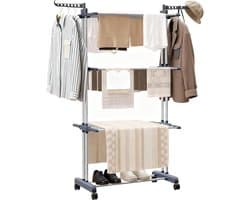 HEZIVO® Droogtoren met Wieltjes - Wasrek Staand - Inklapbaar Droogrek - 4-Laags - RVS - Grijs
