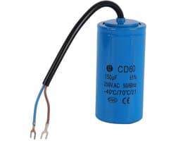 Allecto - CD60-condensator - Bedrijfscondensator met Kabel - 250V AC - 150uF - Ideaal voor Motorluchtcompressor - Blauwe kleur - Betrouwbare werki