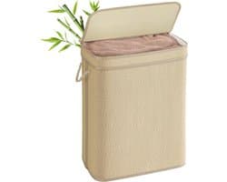 SONGMICS Bamboe wasmand, 90 liter, afneembare en machinewasbare waszak, met deksel, handgrepen, voor wasruimte, slaapkamer, woonkamer, natuurlijk LCB067Y01