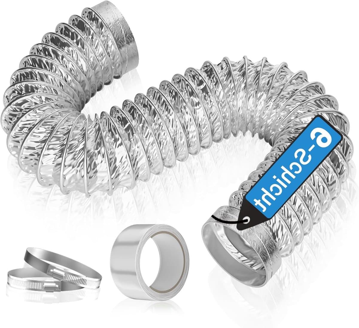 Drainage Slang 100 mm, Lengte 0.9 m, Versterkte 6 Laags Afvoerpijp met 2 Klemmen en 1 Plakband voor Afzuigkap, Droger en Airco — afbeelding 1
