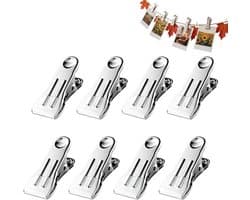 Kledingspelden Roestvrijstaal - Wasknijpers Clips - Wasgoed Organiseren - Robuuste Stoffen Grip - 5.5 cm Lengte - Wit