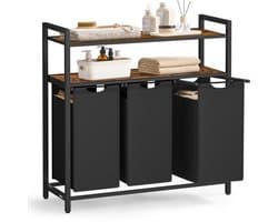 VASAGLE - Wasmand - Wassorteerder - 3 Uitneembare Tassen - Legplank - Voor Badkamer en Wasruimte