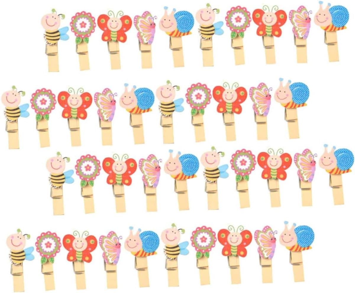 Houten Klemmen - Mini Clips - Foto's Ophangen - Dierenvorm Ontwerp - 50 Stuks - Diverse Kleuren — afbeelding 1