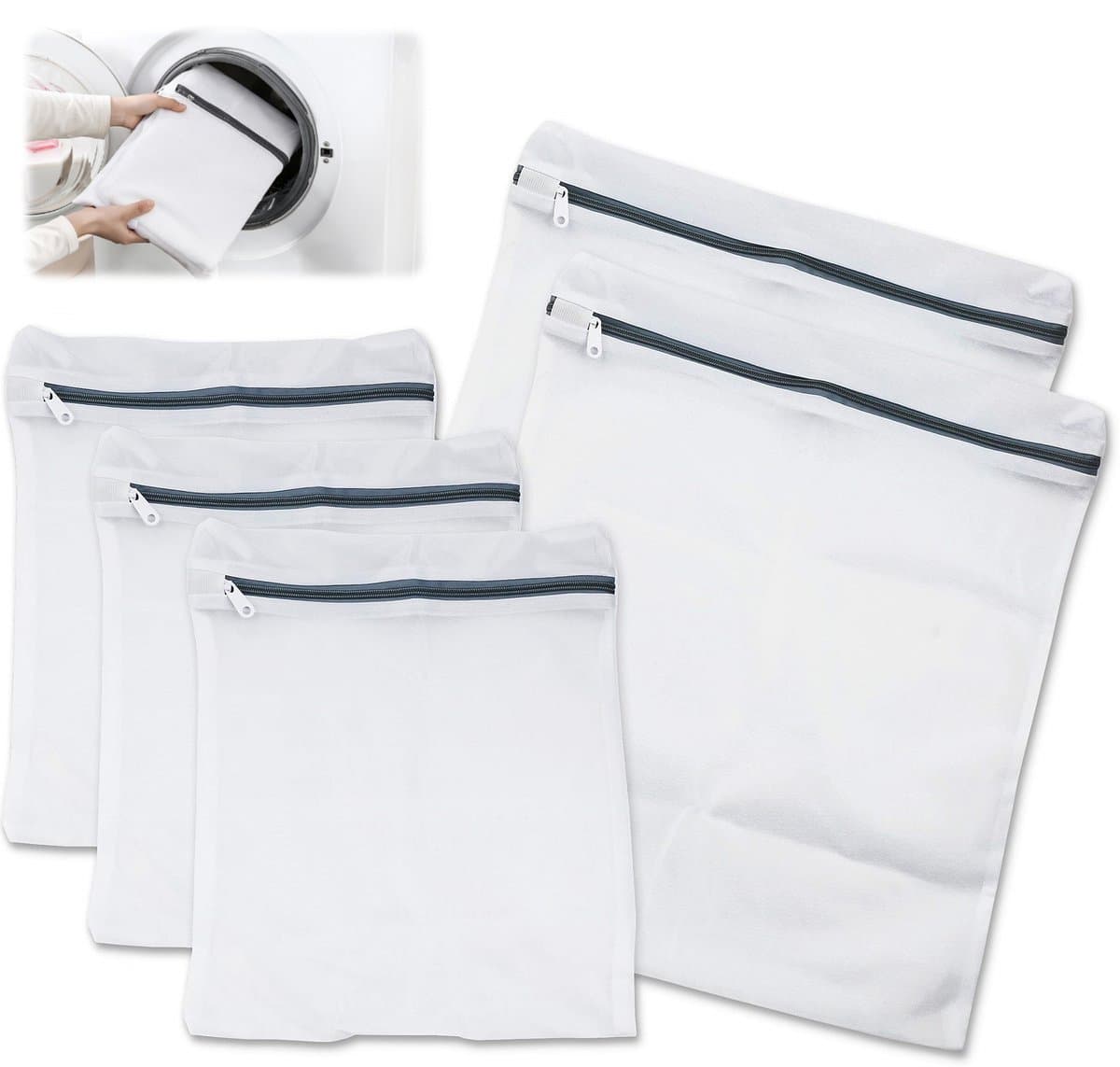 5-delige set - 2 middelgrote en 3 kleine - Waszakken voor het wassen van bh's en ondergoed - Waszak voor handschoenen - Katoenen waszak voor kleding - Geschikt voor thuisgebruik en op reis (grijs) — afbeelding 1