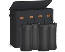 M-Goods - Wasmand 210L - Wasmand 4 Vakken met Deksel - Wassorteerder met Uitneembare Waszakken - Zwart