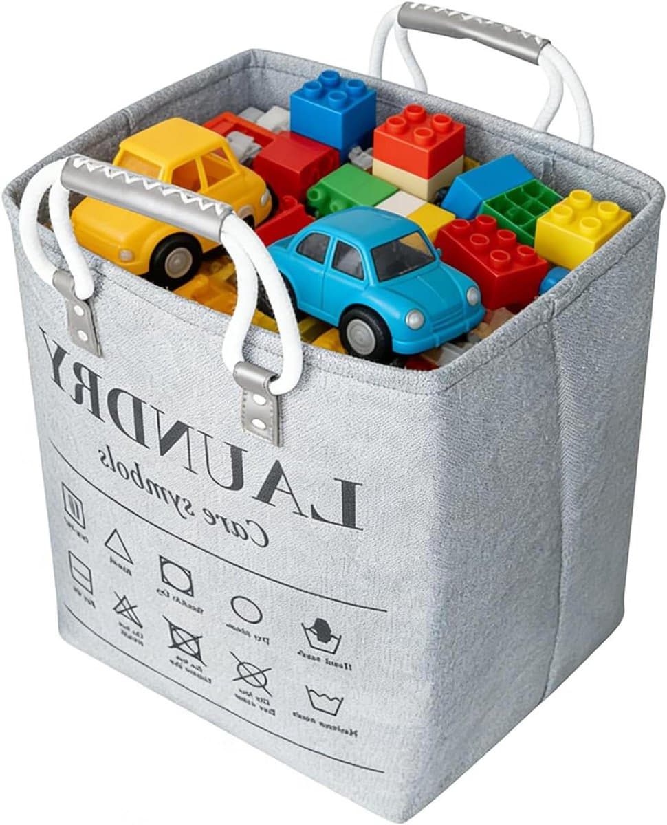 Wasmand - 48L opbergorganizer, stoffen mand met handgrepen, opvouwbare kledingcontainer met capaciteit | Huishoudelijke wasbak voor slaapkamer badkamer slaapzaal kinderkamer handdoeken dekens — afbeelding 1