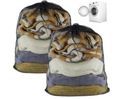 2 stuks wasnet groot 70 x 90 cm - zwarte waszakken met trekkoord voor wasmachine - beschermend wasnet voor beddengoed, pluche dieren en kleding - machinewasbaar - laundry bag — afbeelding 1