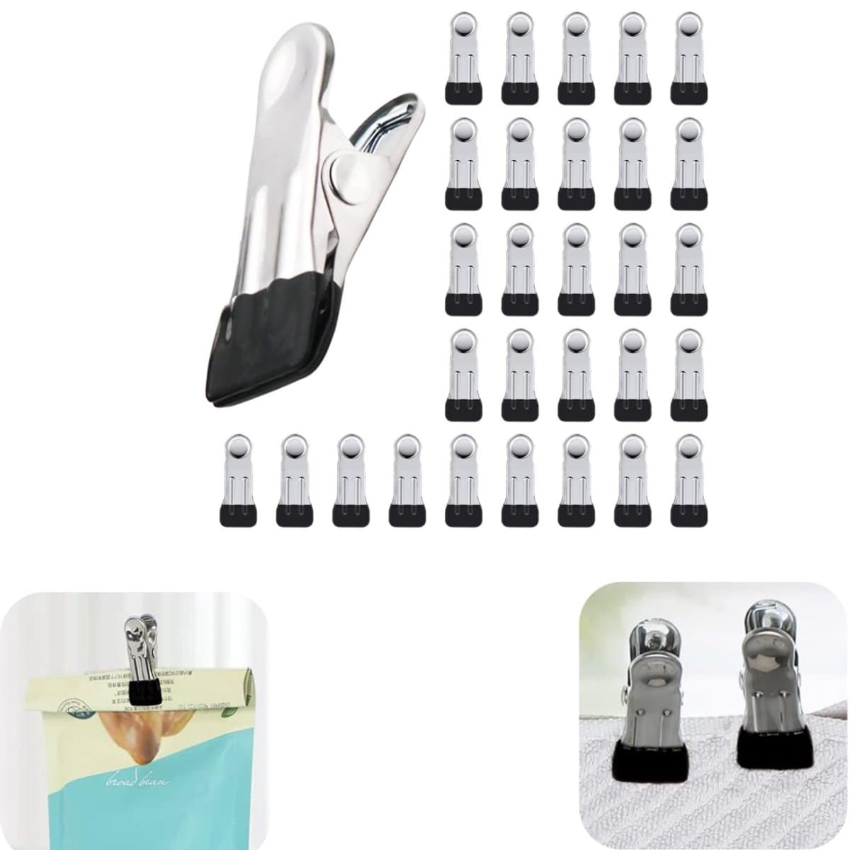 30 stuks klemmen - wasknijpers - afsluitklemmen - documentklemmen - metalen wasknijpers - antislip - roestvrij - afneembaar - herbruikbaar - opbergaccessoires - geschikt voor wasserij, badkamer, balkon (zwart, 5,5*2,3 cm) — afbeelding 1