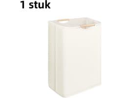 1 stuk - Wasmand - Katoen en linnen - Wasmand voor huishoudelijk gebruik - Handig - Opvouwbaar - Handzame opbergmand - Houten handvat - 40*30*60 cm - Gebroken wit — afbeelding 1