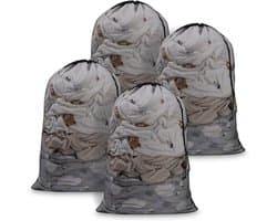 4 stuks waszak met trekkoord - 70x90 cm - Mesh waszakken voor de wasmachine - Zwart