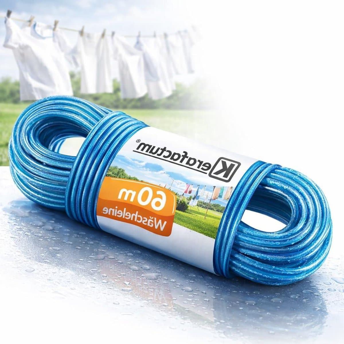 Waslijn met stalen kern - Drooglijn buiten - Was drogen - Antislip nylon oppervlak - 60 meter - Azuurblauw — afbeelding 1