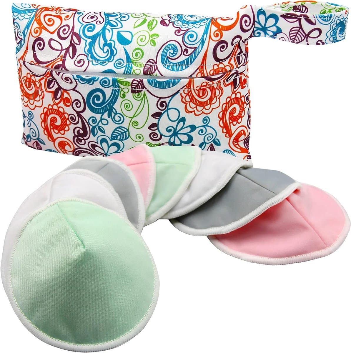 Herbruikbare Borstvoeding Pads - 8 Wasbare Pads + Nat Zak + Waszak, Zachte Nipple Covers voor Moeders - Ideaal voor Borstvoeding en Maternity (Pastel Touch, Groot 4.7 inch) — afbeelding 1