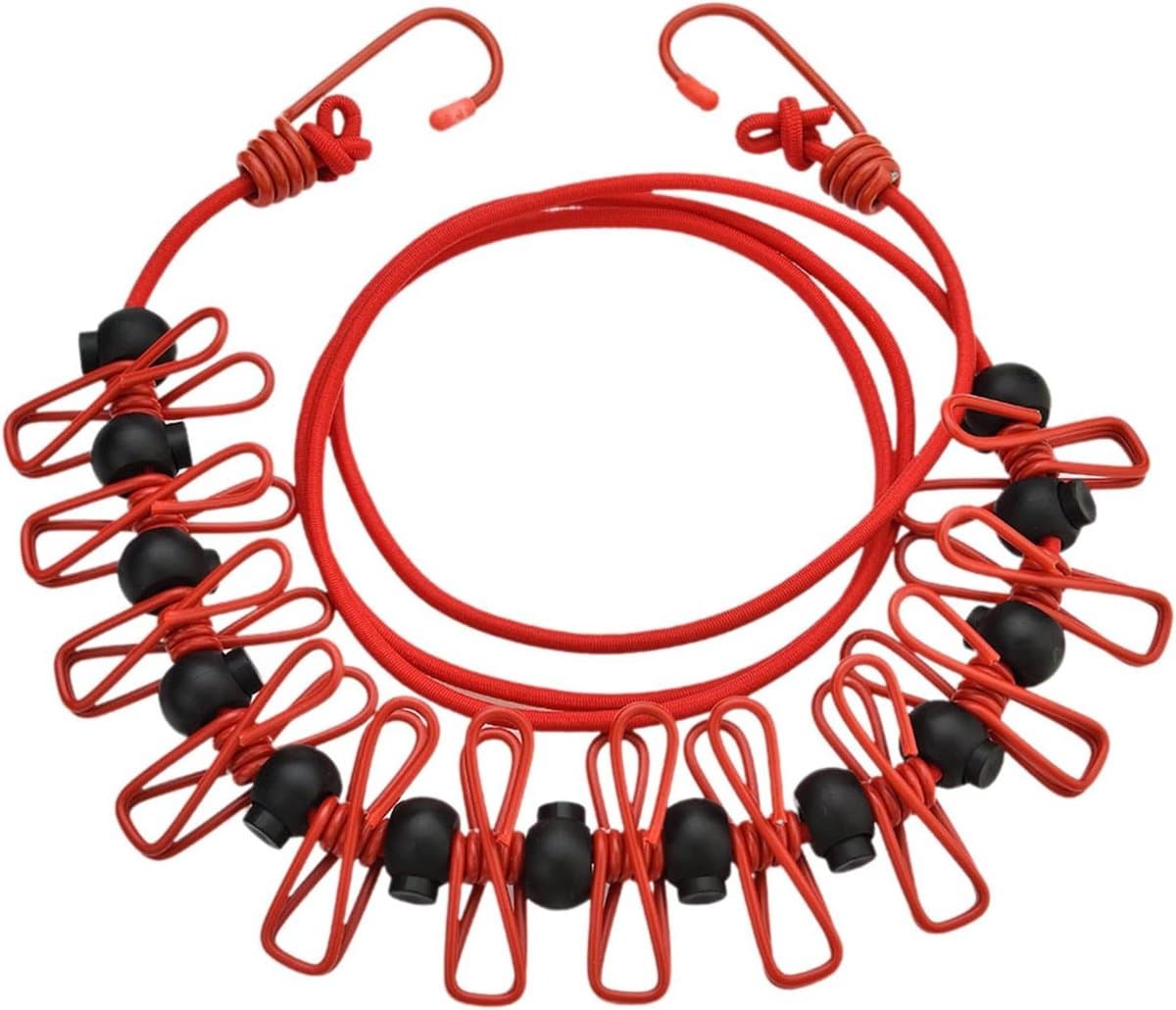 Intrekbare Waslijn - Reis Kledinglijn - Kleding Drogen - 12 Kledingklemmen - 180 cm - Rood — afbeelding 1