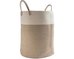 Beyahl - Wasmand katoen 52L merkloos rond opvouwbaar met handvaten 46x38 cm opbergmand speelgoedmand stevige wasbox