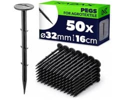 KADAX 50 stuks kunststof grondpennen – 16 cm lange grondankers met een kopdiameter van 32 mm – grondankers voor het bevestigen van tuinvlies en onkruidvlies in de tuin