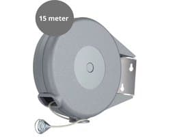V&P Products® Uittrekbare Waslijn 15 Meter – Flexibele Roldrooglijn voor Binnen en Buiten – Inclusief Bevestigingsmateriaal - Grijs