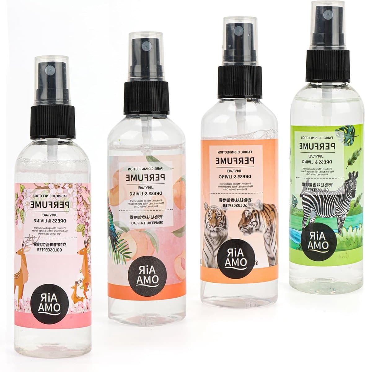Deodoriser spray voor kleding, 4 flessen, antibacterieel, lichte geur, luchtverfrisser, peach en kersenbloesem geur, kledingverzorging, geurverspreider, textielverfrisser — afbeelding 1