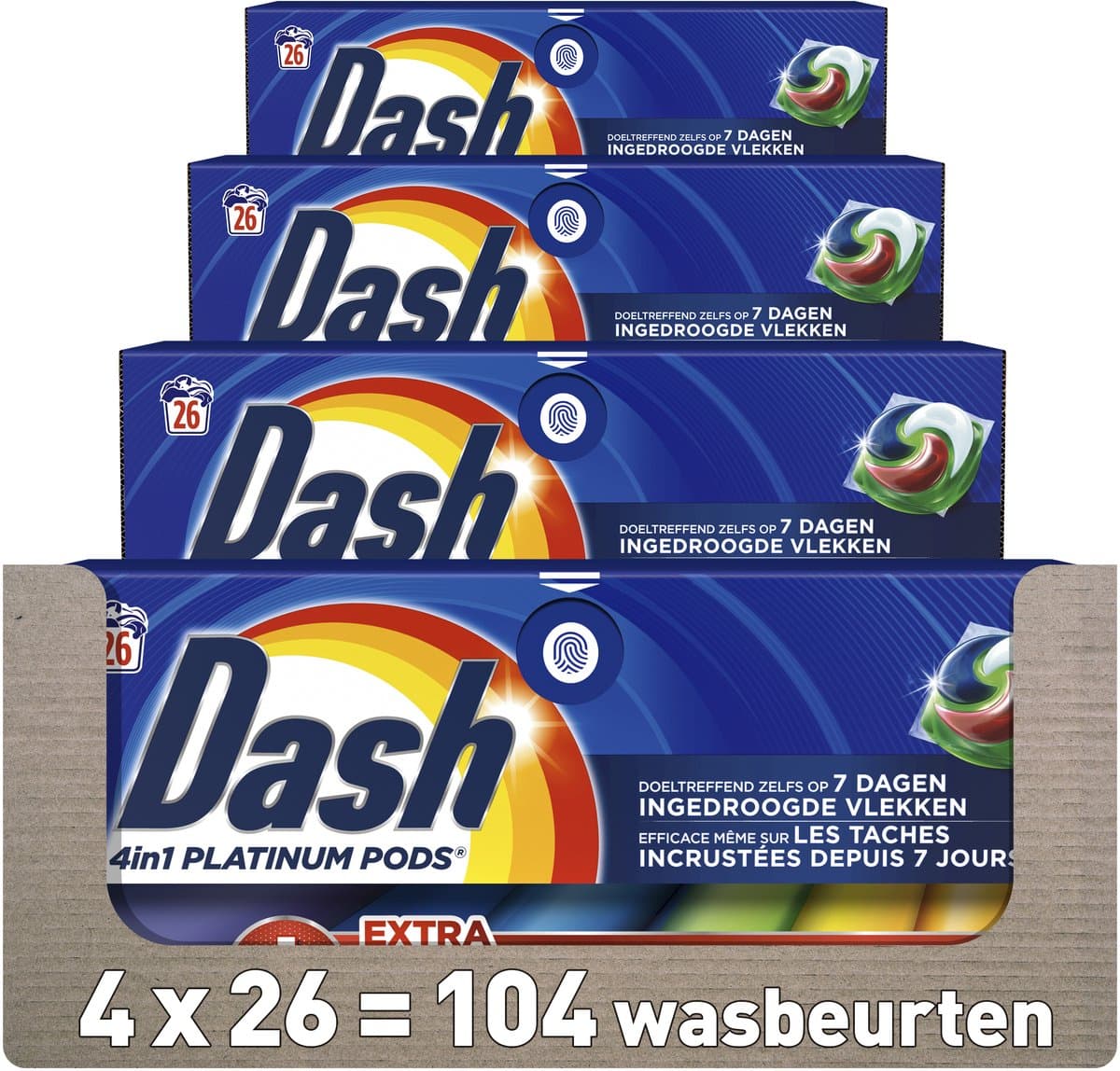 Dash 4in1 Wasmiddel Pods + Extra Vlekverwijdering voor Gekleurde Was - 4 x 26 Wasbeurten — afbeelding 1