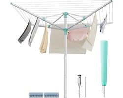 Furnstar Droogrek in hoogte verstelbaar 50 m waslijn voor 5 wasmachineladingen outdoor tuin met bodemhuls wasknijpers zilver-groen LLR301E01 — afbeelding 1