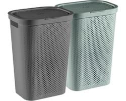 Curver Infinity Recycled Dots Wasmand met deksel - 60L - 2 stuks - Antraciet + Groen