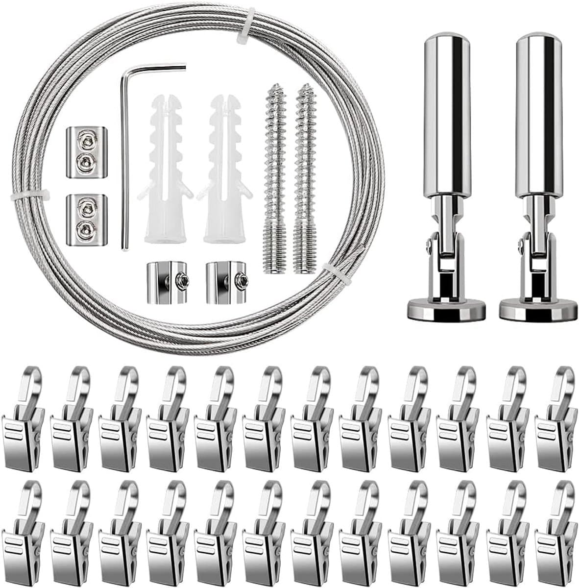 Ibenzoa® Robuuste Metaal Gordijn Bevestigingsset met 24 Verstelbare Clips - Voor Diverse Gordijntypes — afbeelding 1