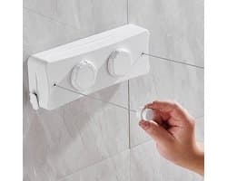 SnelShoppen - Retractable Indoor Clothesline met 2 Lijnen, Wandmontage, Rvs Kledinglijn voor Balkon, Badkamer, Keuken, Hotel, Wit