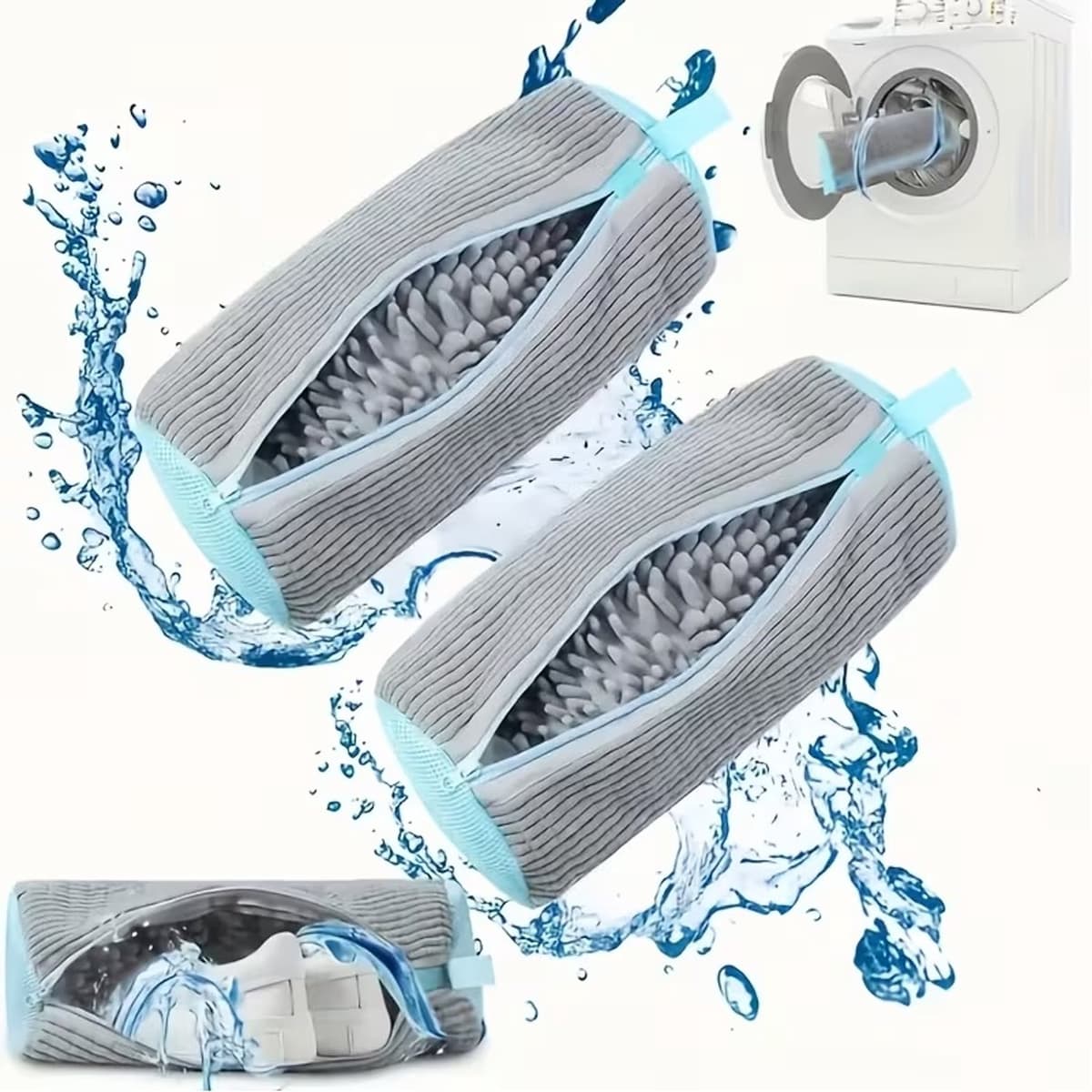 Schoenwaszak - Waszak voor schoenen - 2stuks - Herbruikbaar - Wasmachine & Droger - voor Sneakers en Tennisschoenen - Grijs — afbeelding 1