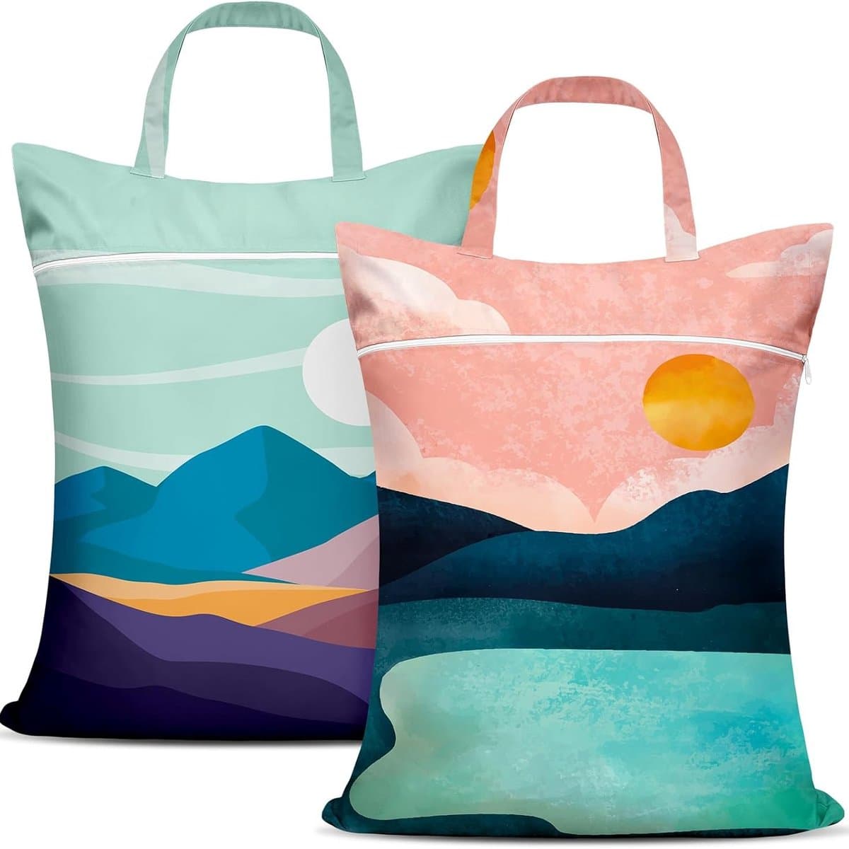 Waszak Groot - 58*46CM - Waszakken - 2 Stuks - Laundry Bag - Wasnet - Zak met ritssluiting - Polyester - Maan- en zonpatroon — afbeelding 1