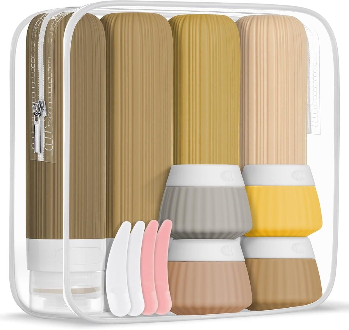 Reisflessen van siliconen, 4 x 90 ml & 4 x 40 ml, reiscontainer met toilettas en lege stickers, navulbaar en anti-uitloop, voor shampoo, lotion, cosmetica #04 — afbeelding 1