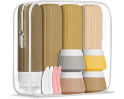 Reisflessen van siliconen, 4 x 90 ml & 4 x 40 ml, reiscontainer met toilettas en lege stickers, navulbaar en anti-uitloop, voor shampoo, lotion, cosmetica #04
