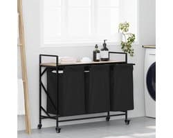 Wasmand – Wasbak – Wasbasket – Wascontainer – Wasbox – 3 Compartimenten Met Wielen – Sonoma Eiken Houten Plank