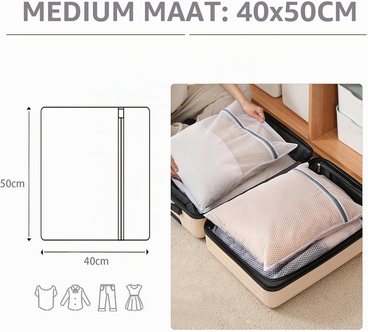 Set van 2 Wasnetten voor de Wasmachine, Duurzame Waszakken met Ritssluiting, Ideaal voor Reis en Delicate Kleding (40 x 50 cm) — afbeelding 1